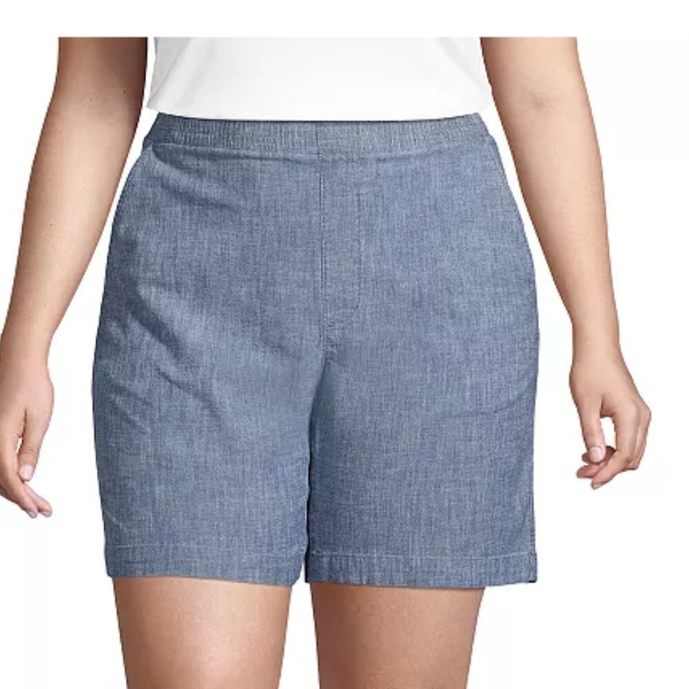 Lands' End Blue Chambray Flat Front Shorts